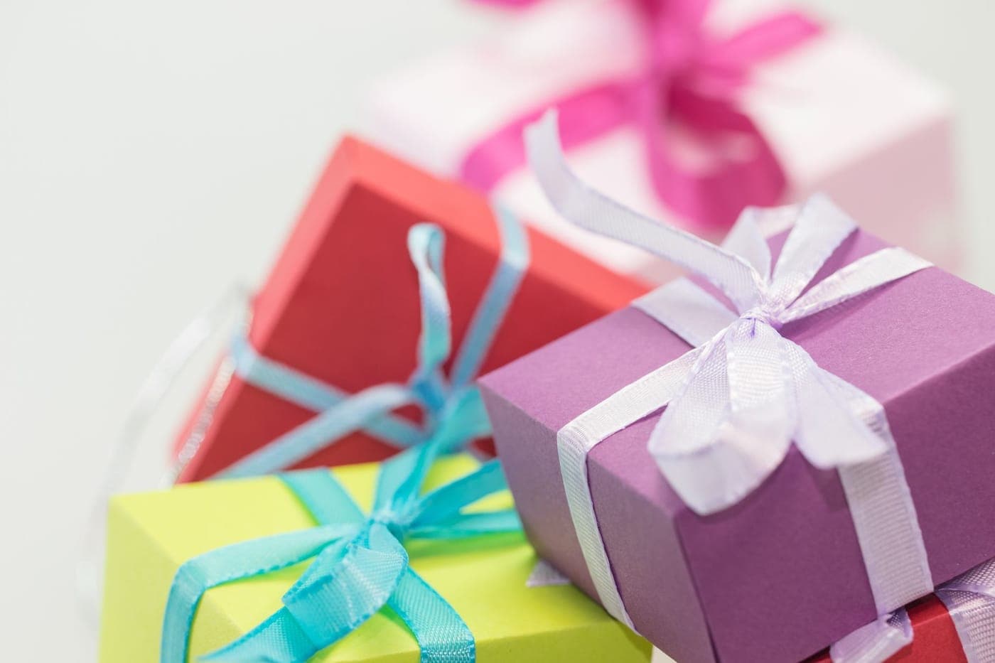 A wrapped birthday gift with ribbon