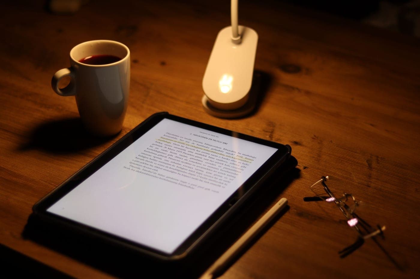An e-reader resting on a table