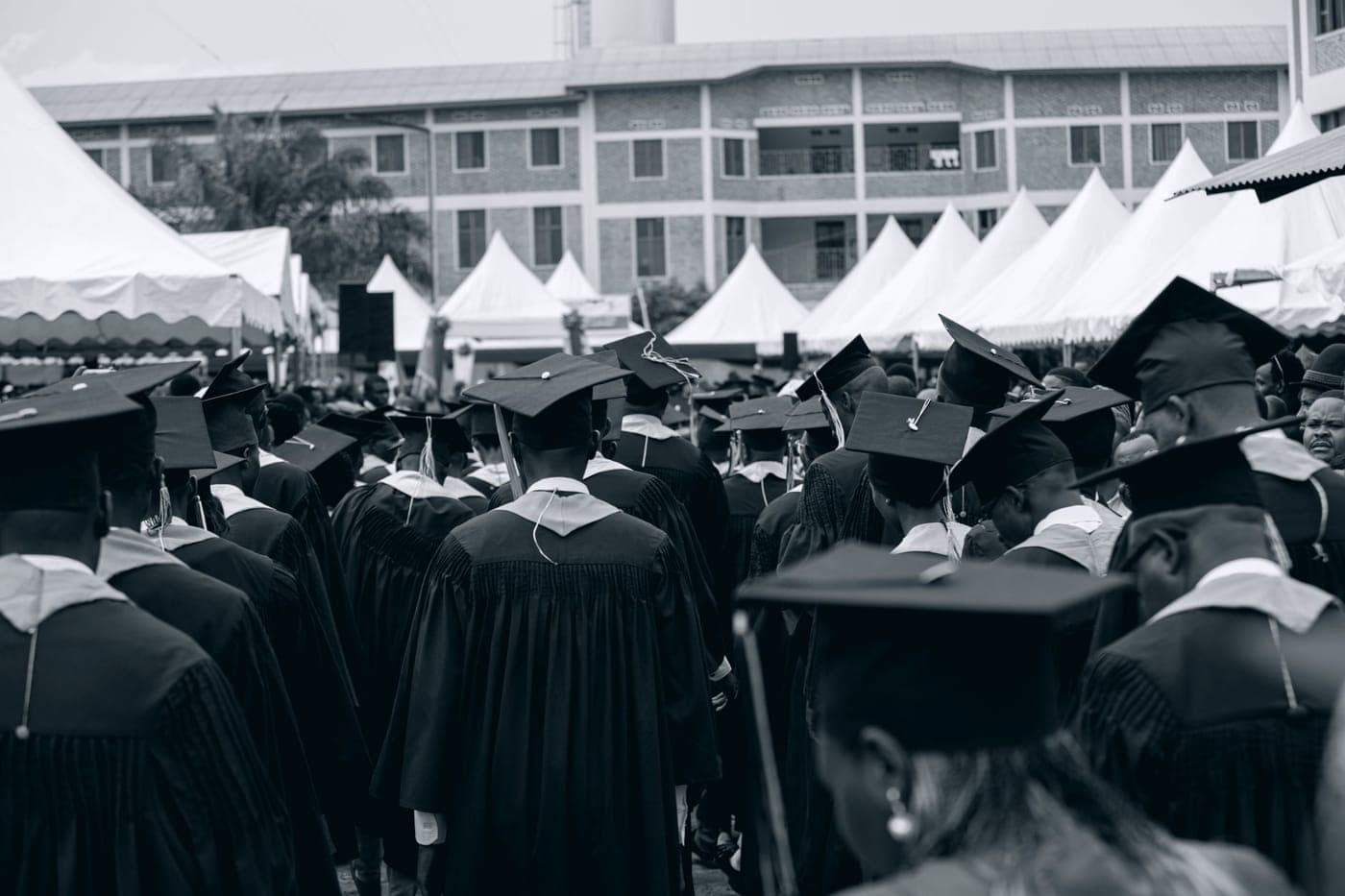 A graduation cap and gown at a ceremony